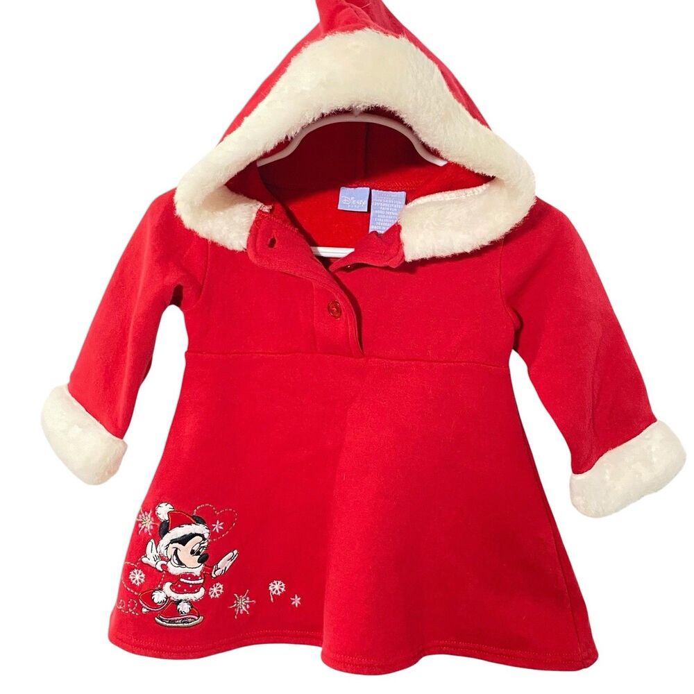 Disney Minnie Mouse Hoodie Red Christmas Sweat Shirt baby 12 months faux fur